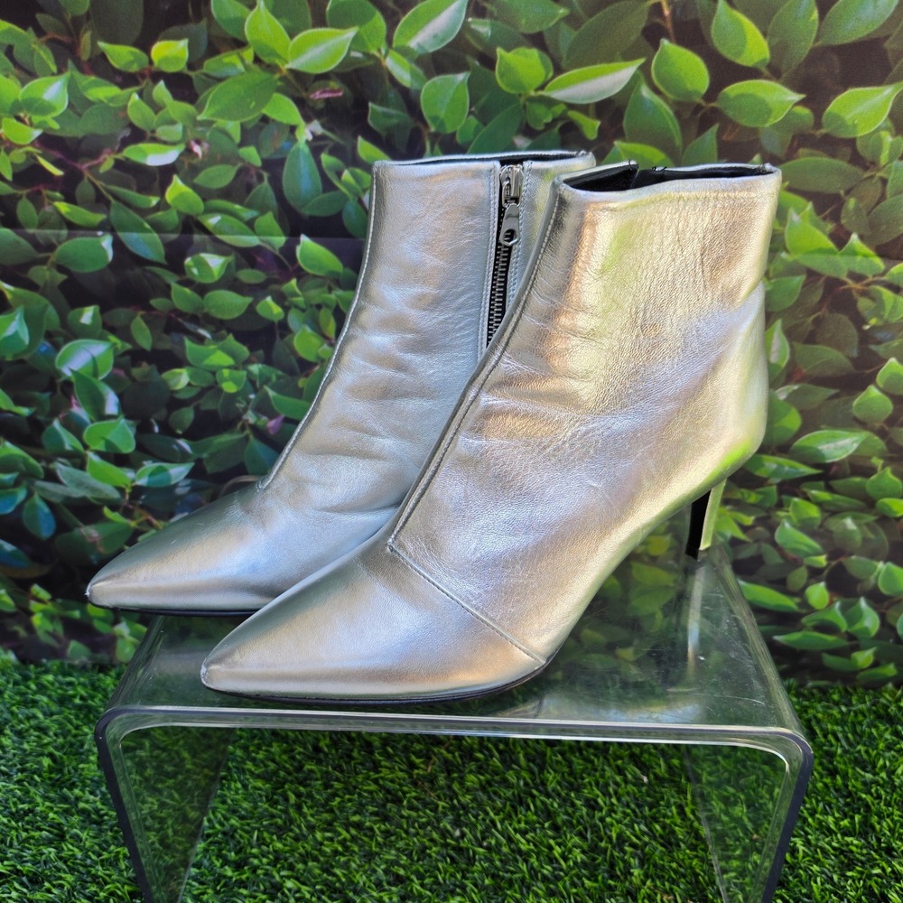 Rag & Bone Silver Metallic Leather Pointed Toe Stiletto Heel Booties